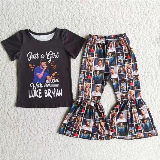 D2-18 Just a girls black short sleeve pants girls set