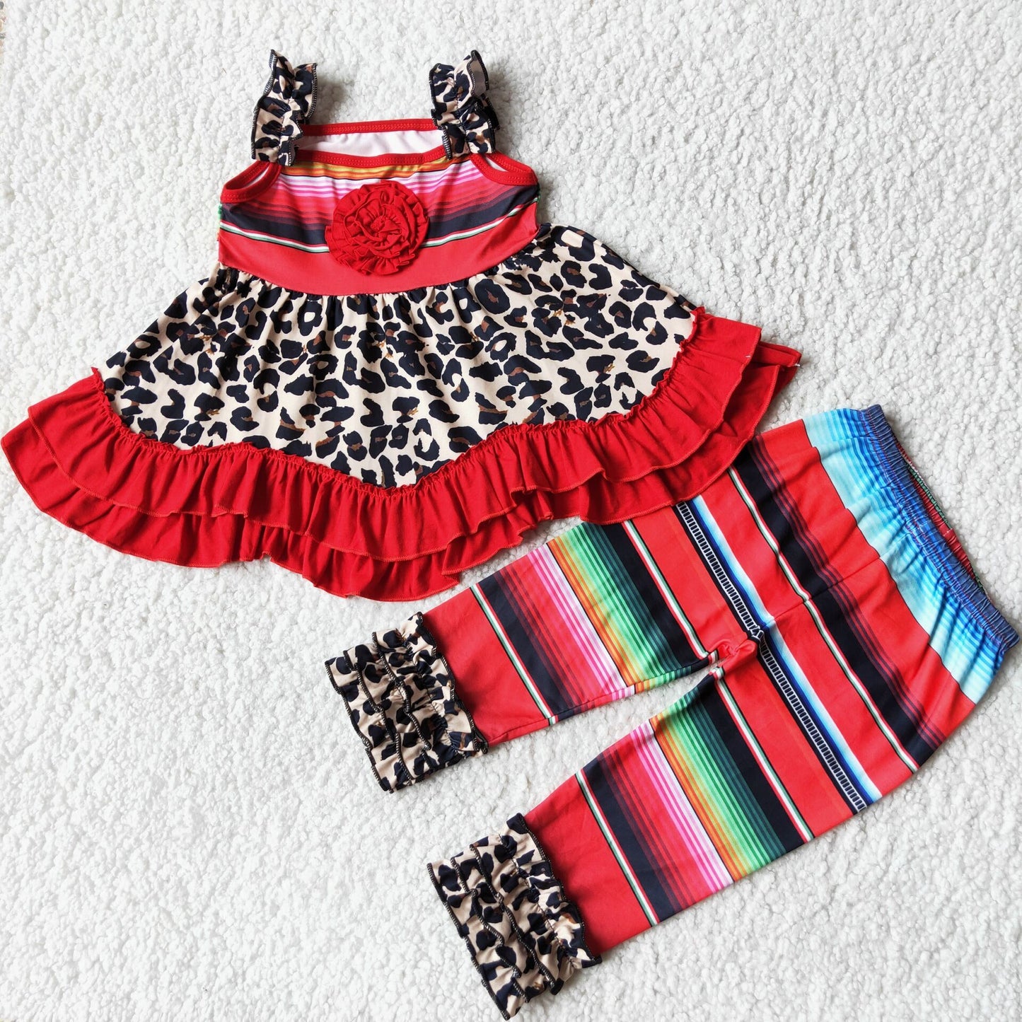 D3-18 Leopard & colorful sleeveless pants girls set