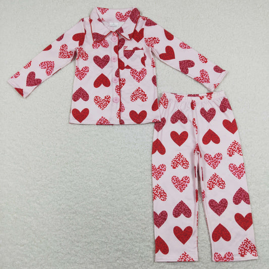 GLP1136 Valentine's Day Pink Heart Long Sleeve Pants Girls Pajamas