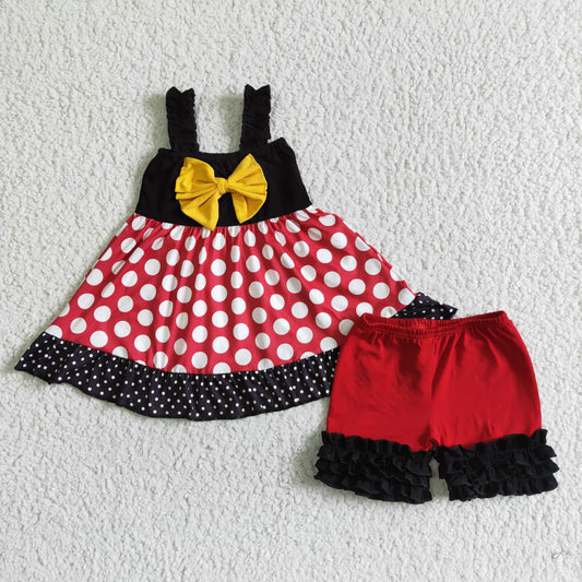 D4-26 cartoon M princess dot top red shorts girls set