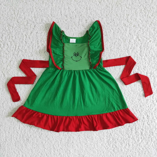 D4-4 Christmas Greer Face Flutter Sleeve Girls Dress