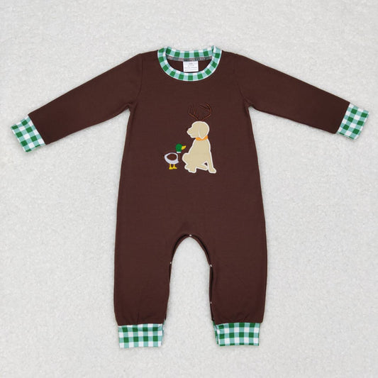 LR0591 Hunt duck dog deer brown long sleeve boys romper