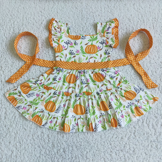 D6-20 Pumpkin flutter sleeve girls dress