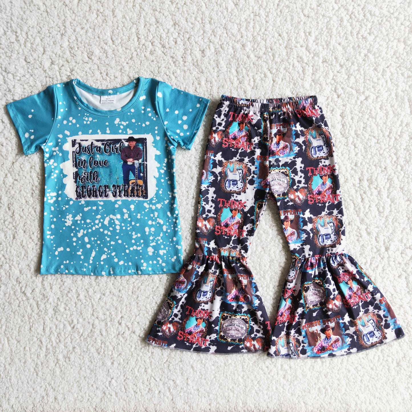 D6-27 Just a girl blue short sleeve pants girls set