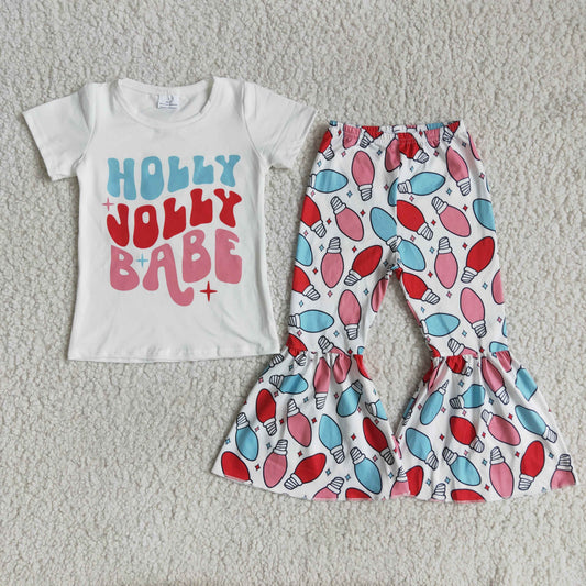 D8-1 Holly Jolly Babe Short Sleeve Pants Girls Set