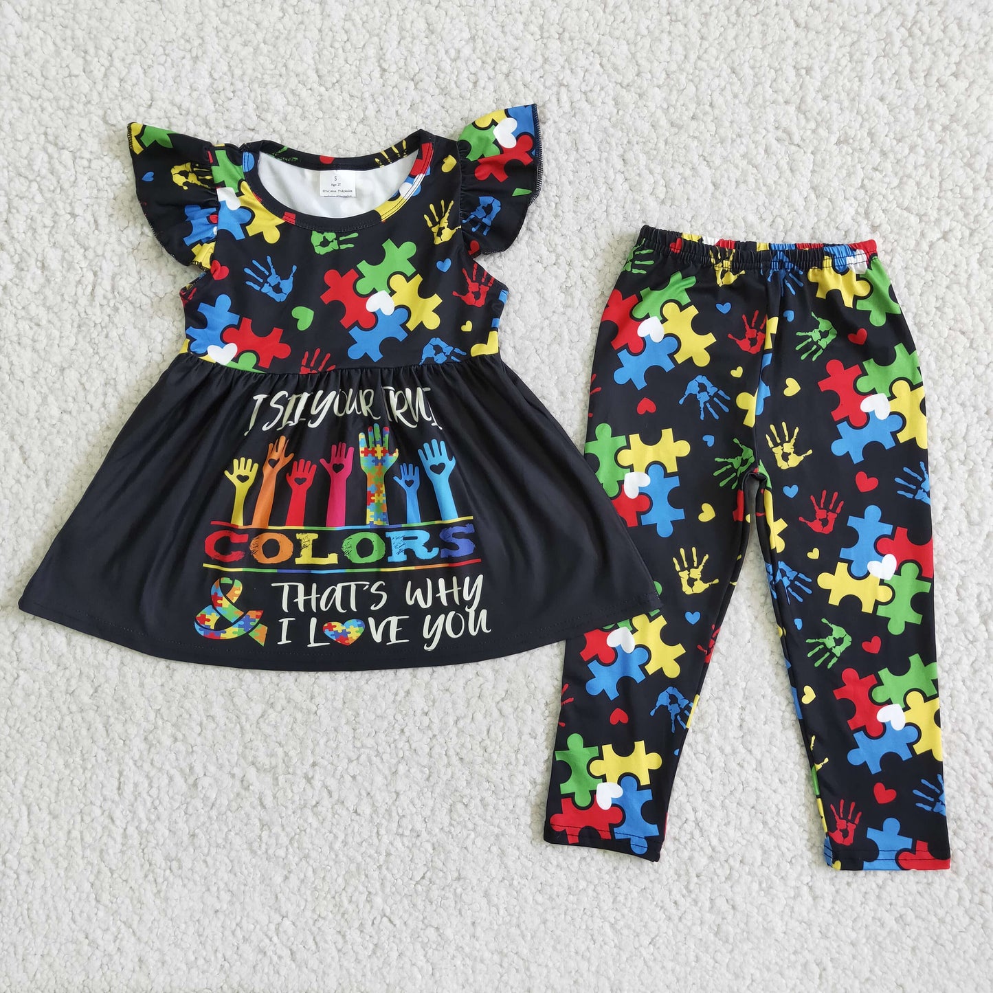 D8-20 Colors black flutter sleeve pants girls set