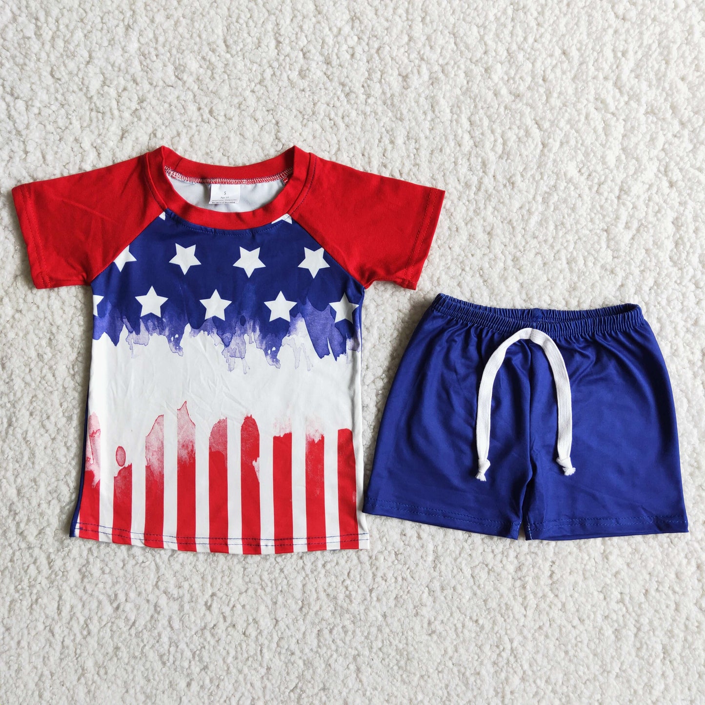 D9-14 July 4th star blue striped boys shorts set