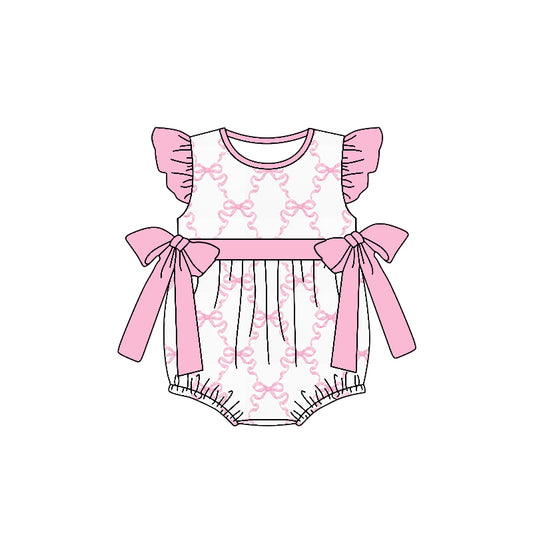 custom style pink bows 3 flutter sleeve girls romper