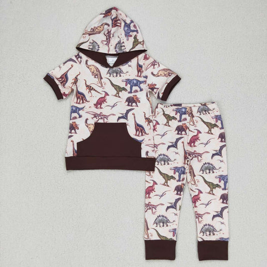BSPO0152 Dinosaur Pocket Hoodie Short Sleeve Pants Boys Kids Clothes