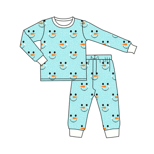 Preorder  BLPO543 Christmas snowman blue long sleeve pants boys pajamas