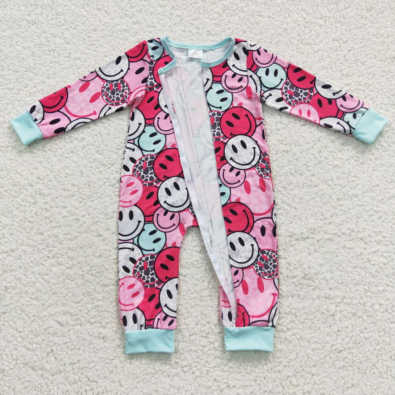 LR0302 Hot Pink Smile Kids Long Sleeve Romper