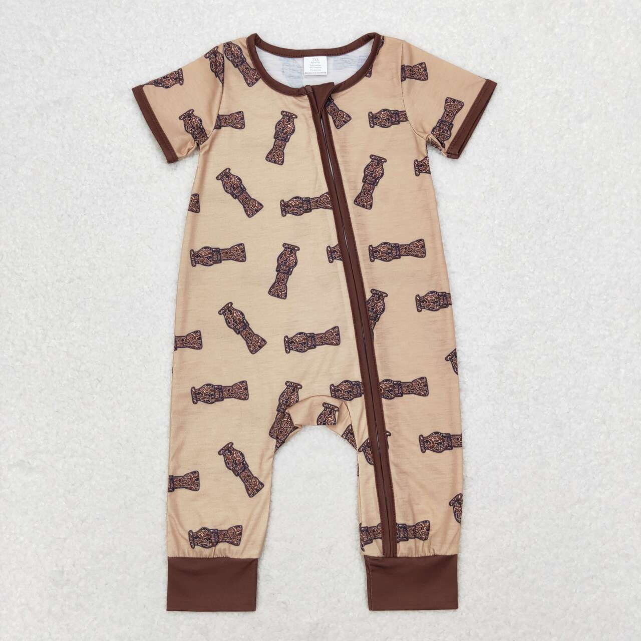 SR1900 bamboo camo duck call short sleeve zipper boys romper