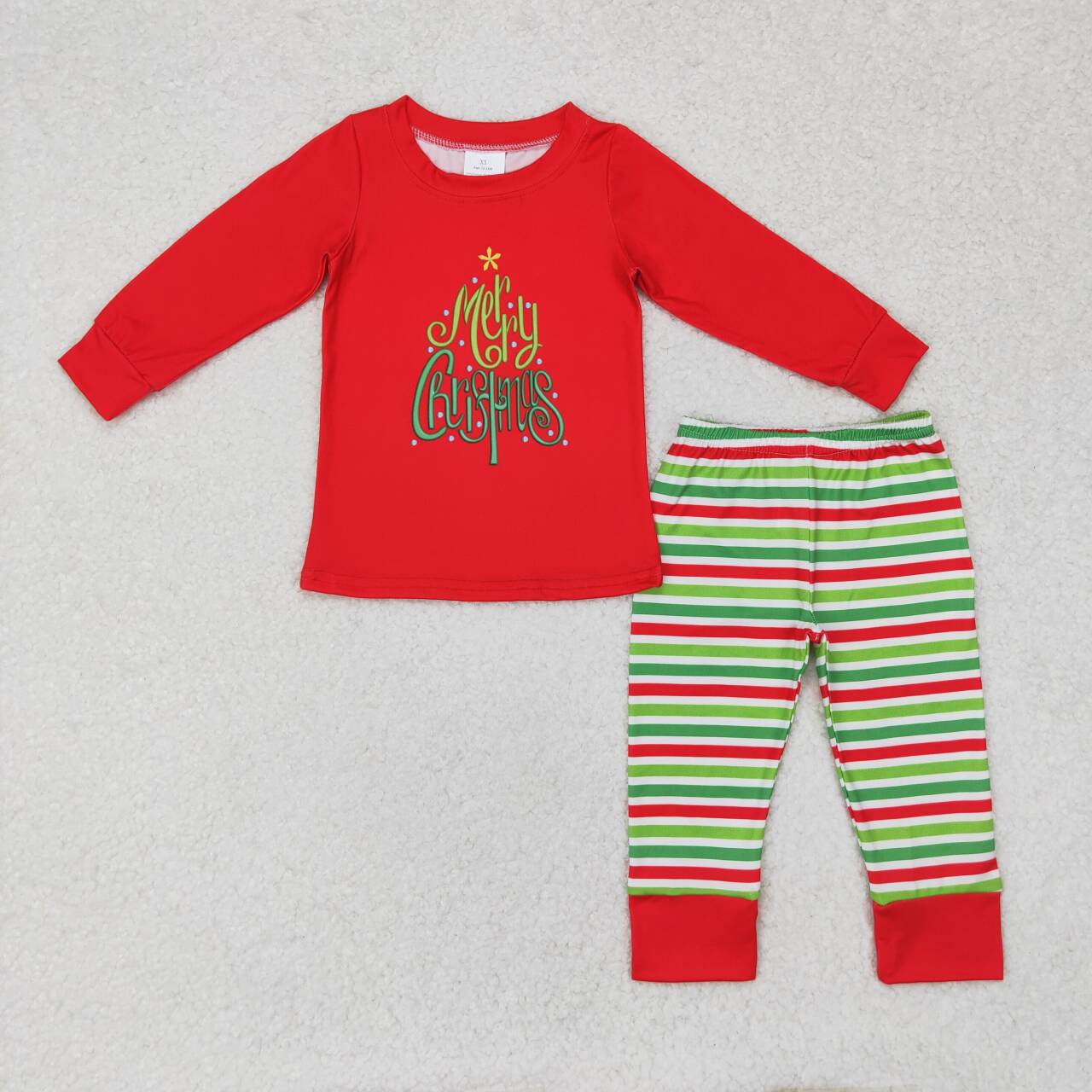 BLP0528 Merry Christmas red long sleeve green red striped pants boys pajamas