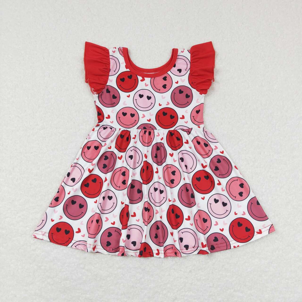 GSD0513 Valentine's Day heart smile red flutter sleeve girls dress