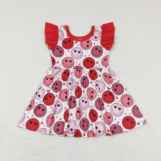 GSD0513 Valentine's Day heart smile red flutter sleeve girls dress