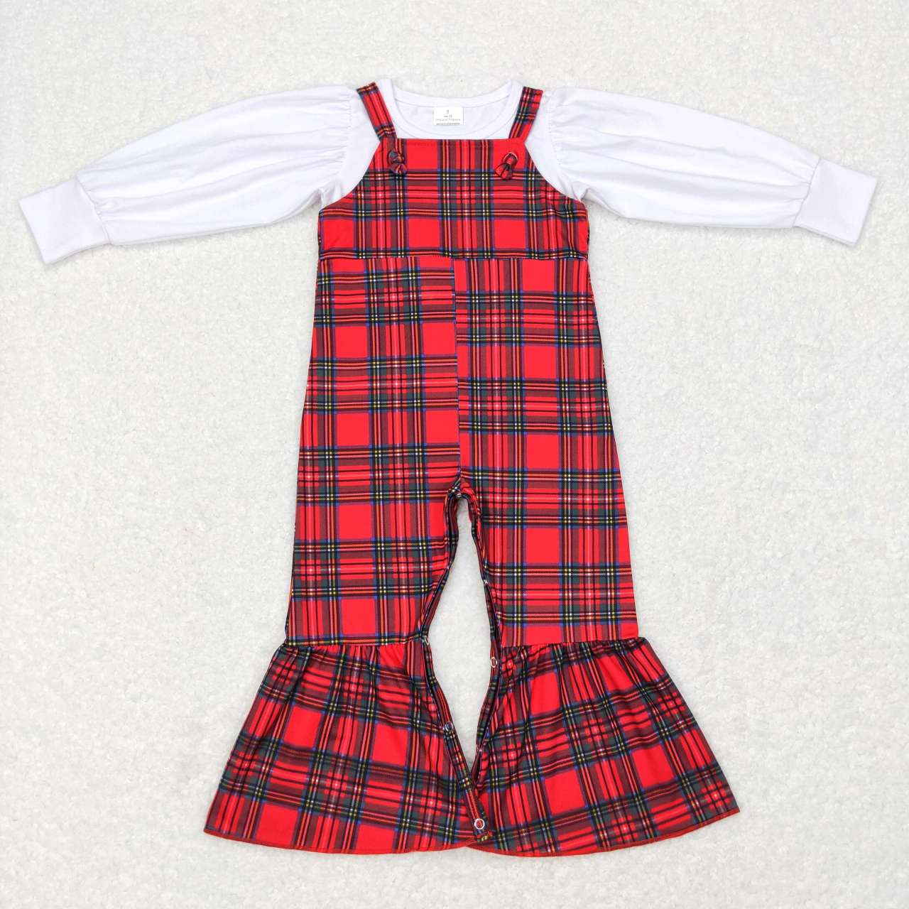GLP0926 White long sleeve top red checkered jumpsuits girls set