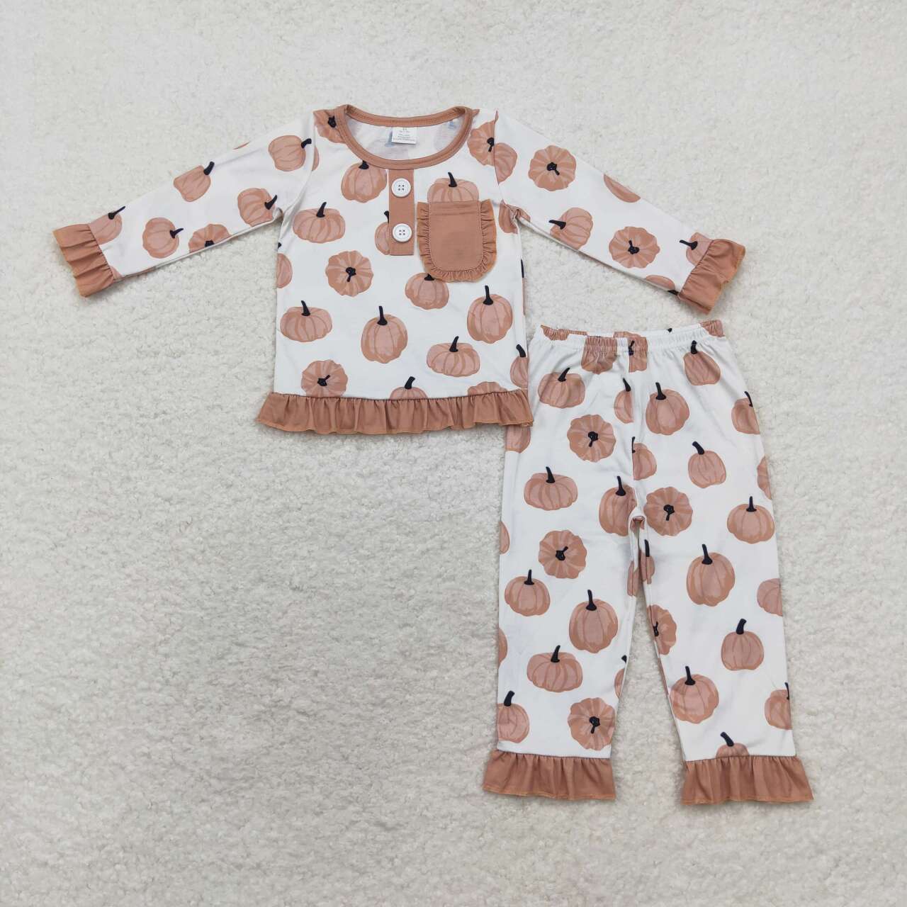 GLP1402 bamboo Autumn pumpkin brown long sleeve pants girls pajamas