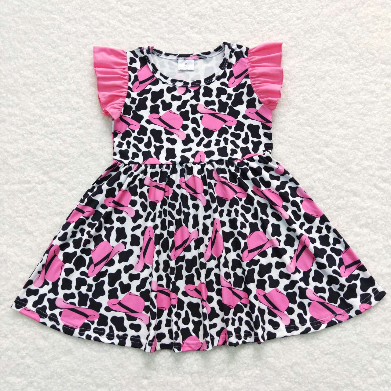 GSD0195 Western hat cow print flutter sleeve girls dress