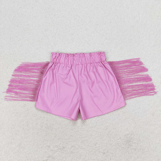 SS0222 pink Leather Tassels Shorts