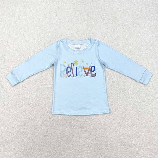 BT0775 relieve blue long sleeve boys pullover top