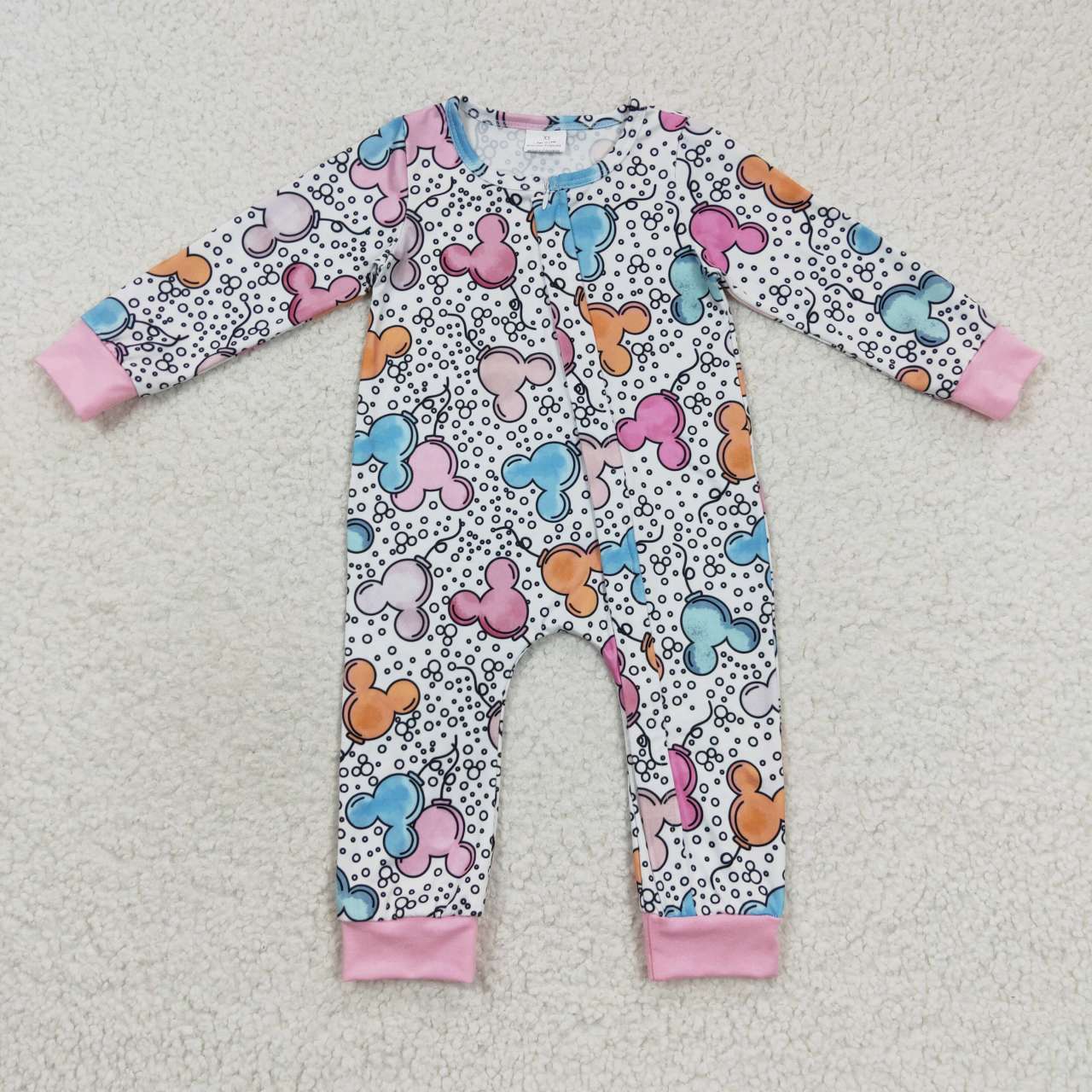 LR0300 Colorful Mouse Pink Cartoon Kids Long Sleeve Romper