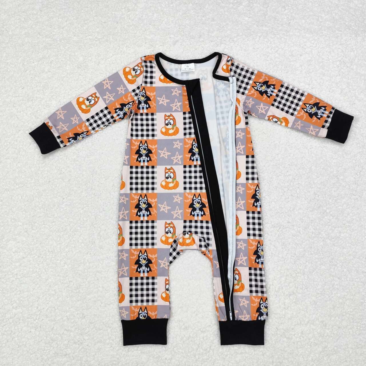 LR1484 Halloween blue dog pumpkin star long sleeve zipper boys romper