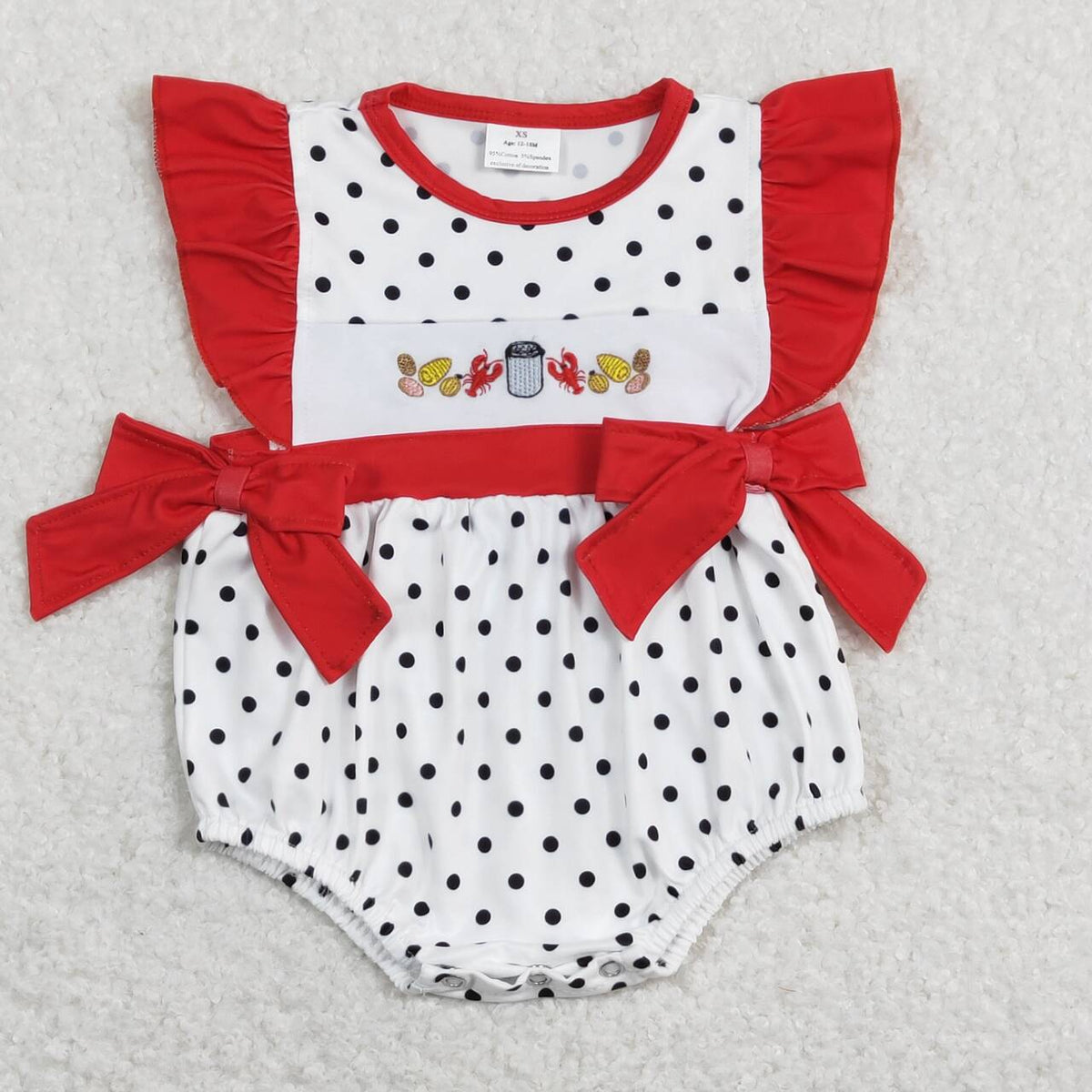 SR0742 Embroidery Crayfish dot red flutter sleeve girls romper