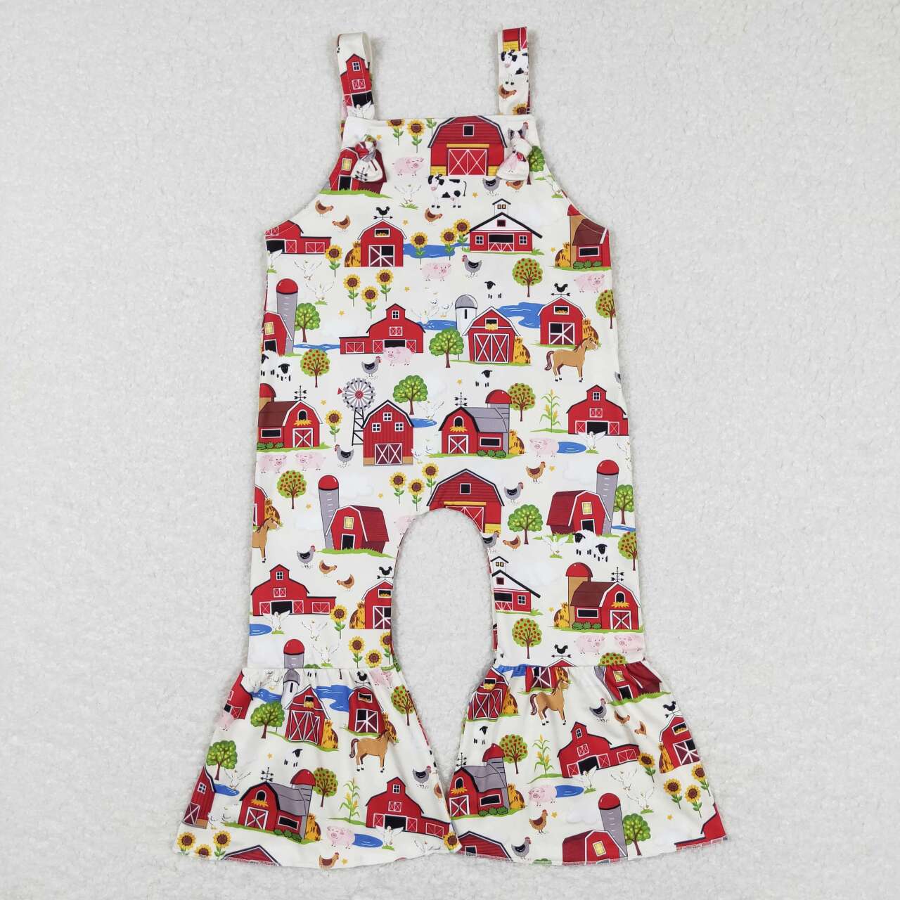 SR0512 Farm house sunflowers animals girls jumpsuit