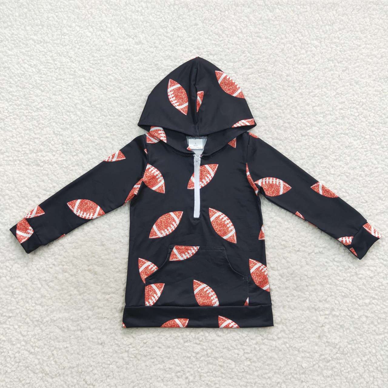 BT0302 Football black pocket long sleeve hoodie kids top