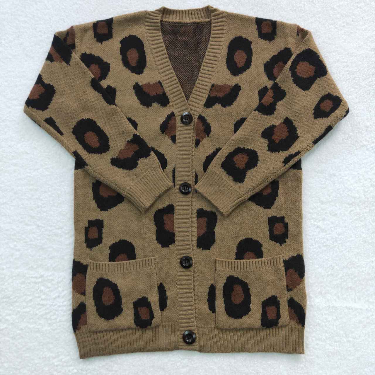 GT0189 Leopard Brown Long Sleeves Girls Sweater