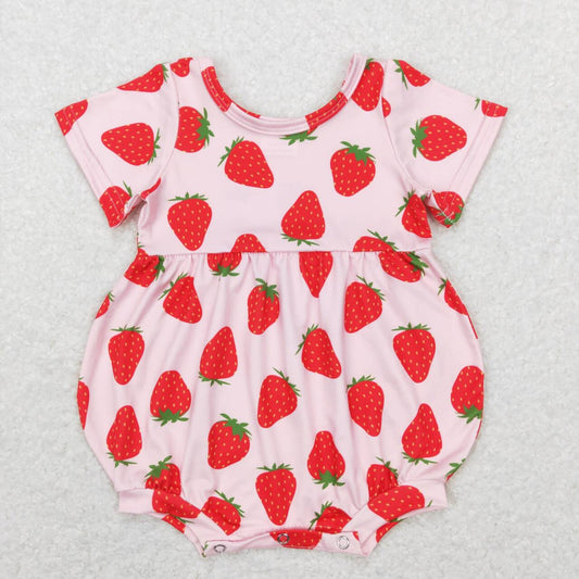 SR0535 Strawberry pink short sleeve girls romper