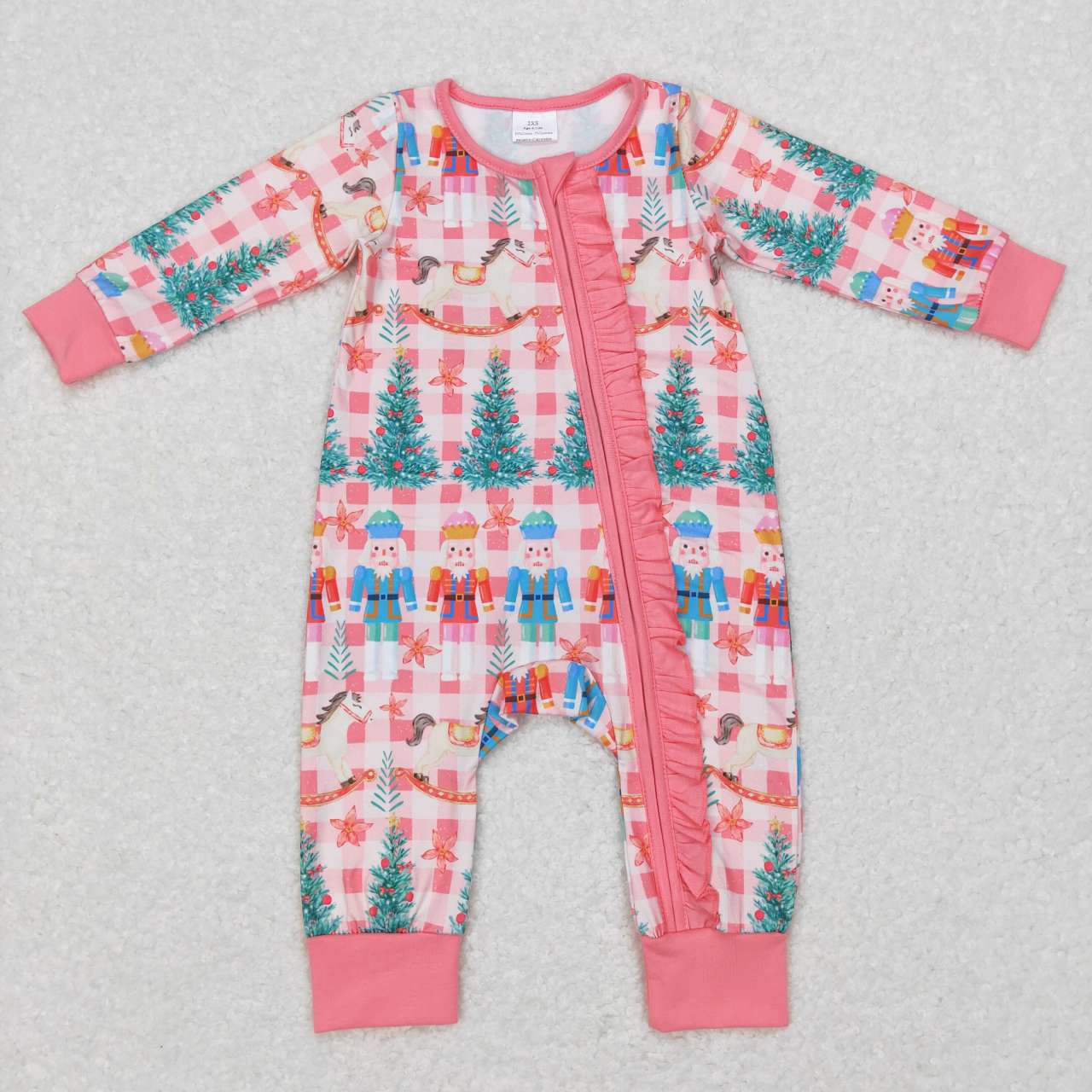 LR0665 Christmas King & soldier pink long sleeve girls romper