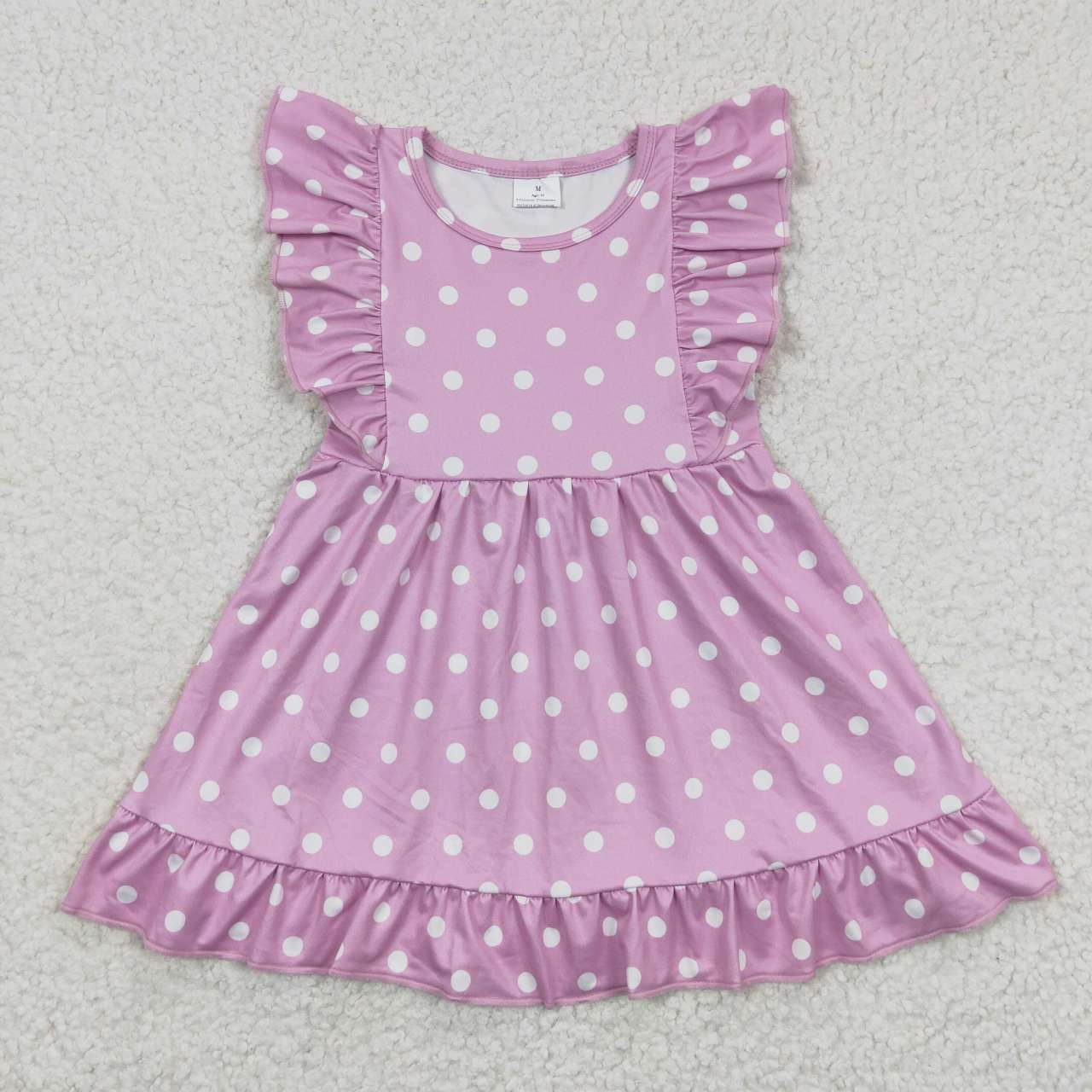 GSD0362 Purple Dot Flutter Sleeves Girls Summer Dress