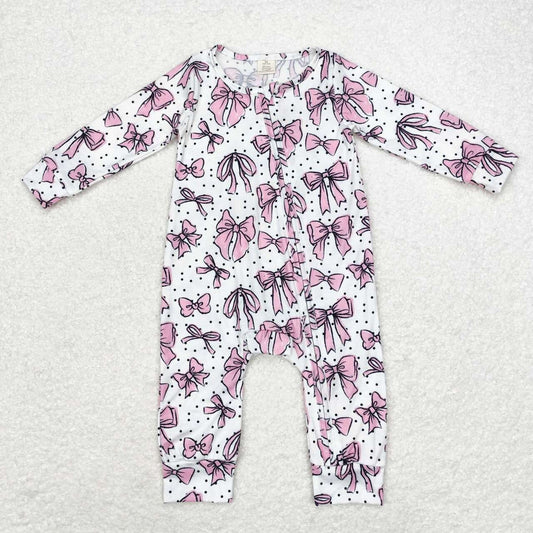 bambooLR1512 purple bows long sleeve zipper girls romper