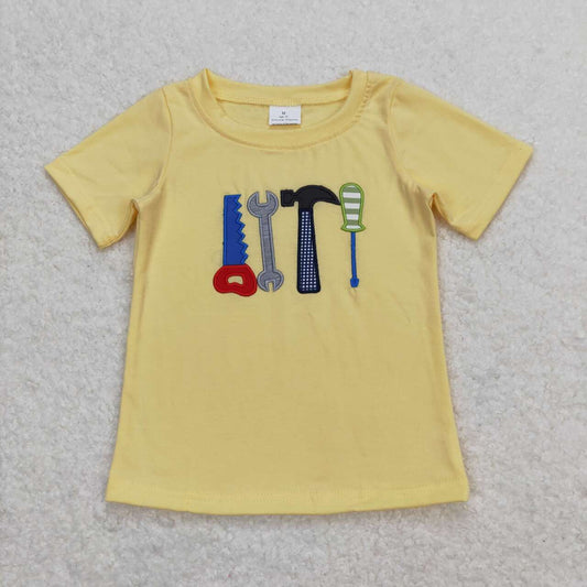 BT0575 embroidery Cartoon Tool Light Yellow Short Sleeve Boys Top