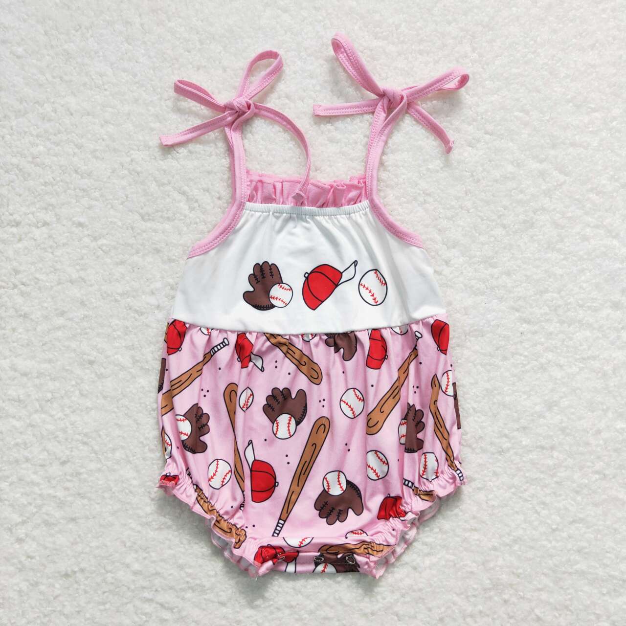 SR1234 Baseball hat glove pink sleeveless girls romper