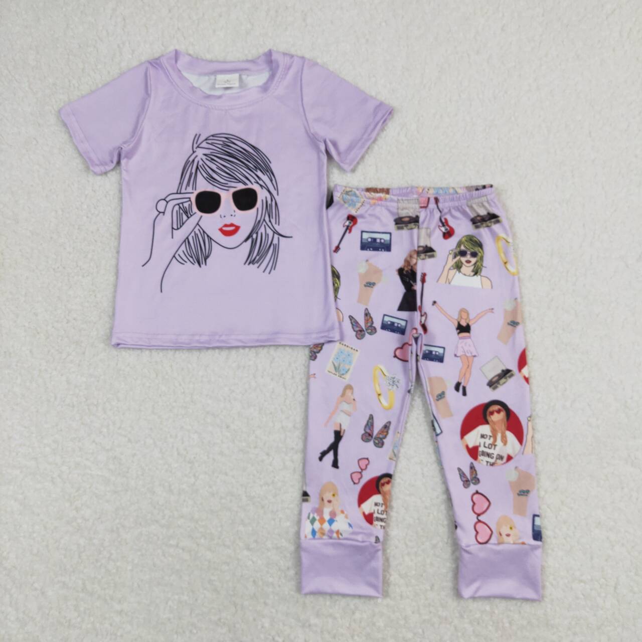 GSPO1452 Country singer purple short sleeve pants girls set