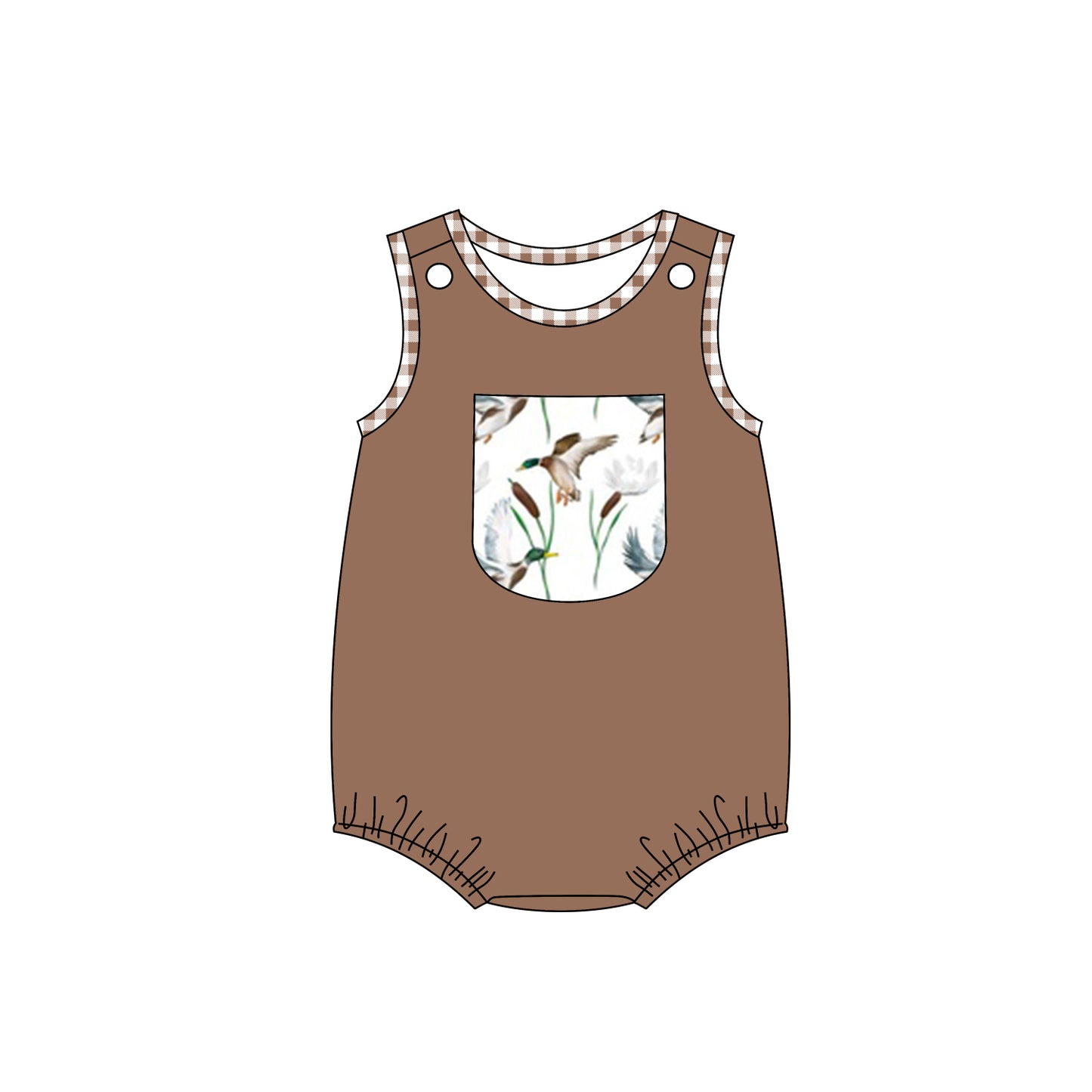 custom S mallard duck brown sleeveless boys romper