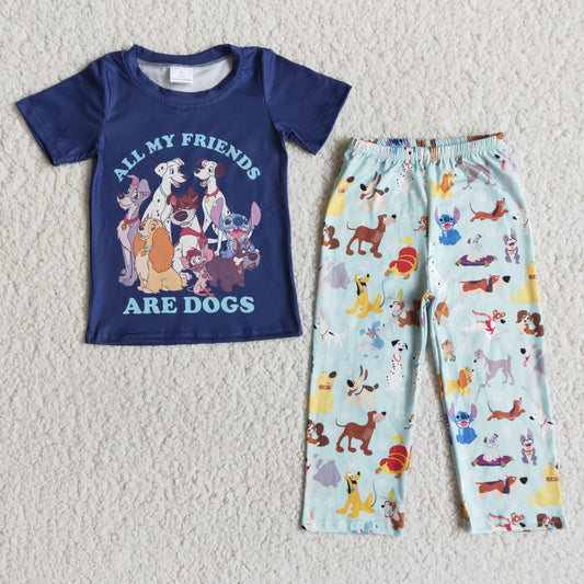 E11-12 all my friends are dogs short sleeve pants boys set