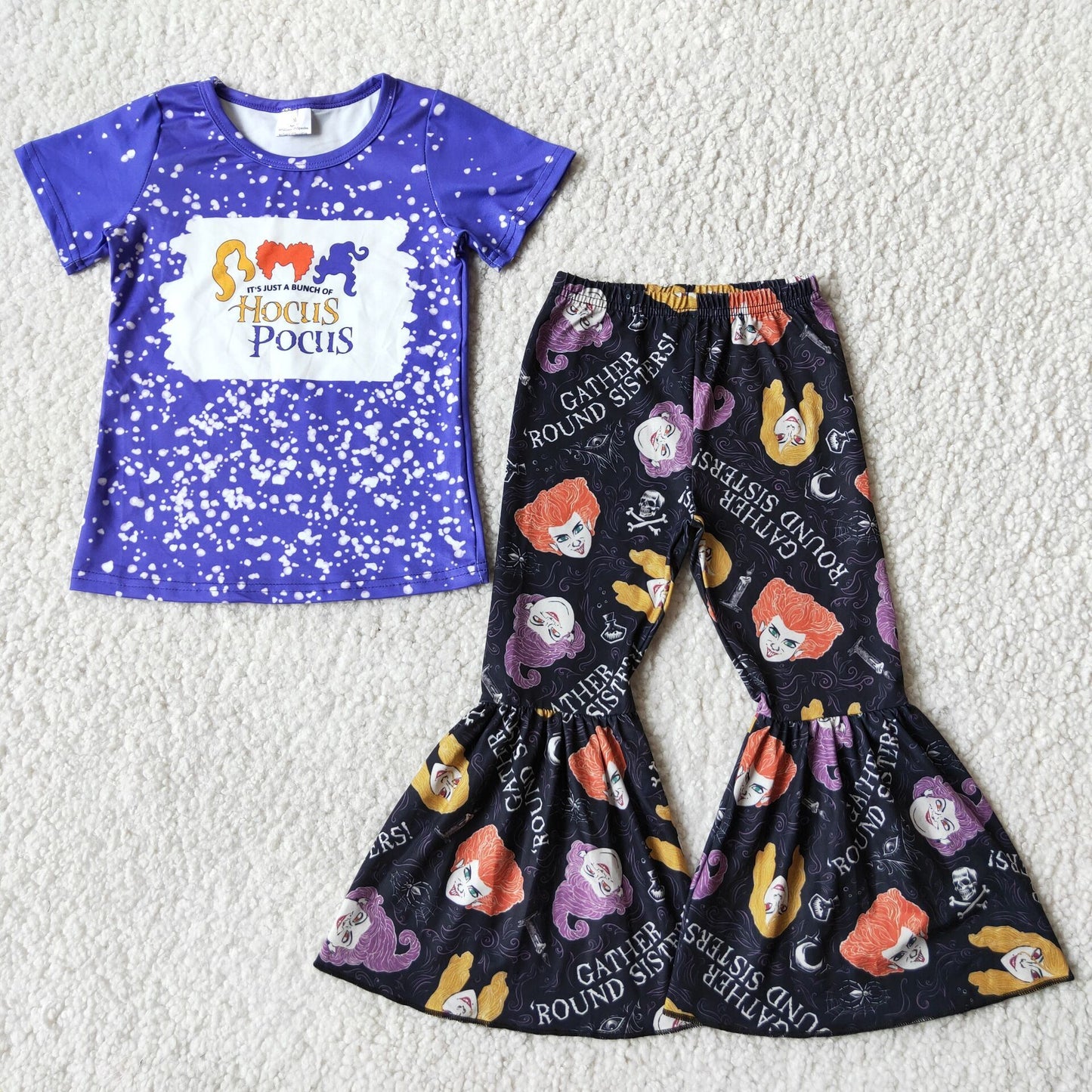 E3-17 Halloween witch purple short sleeve pants girls set