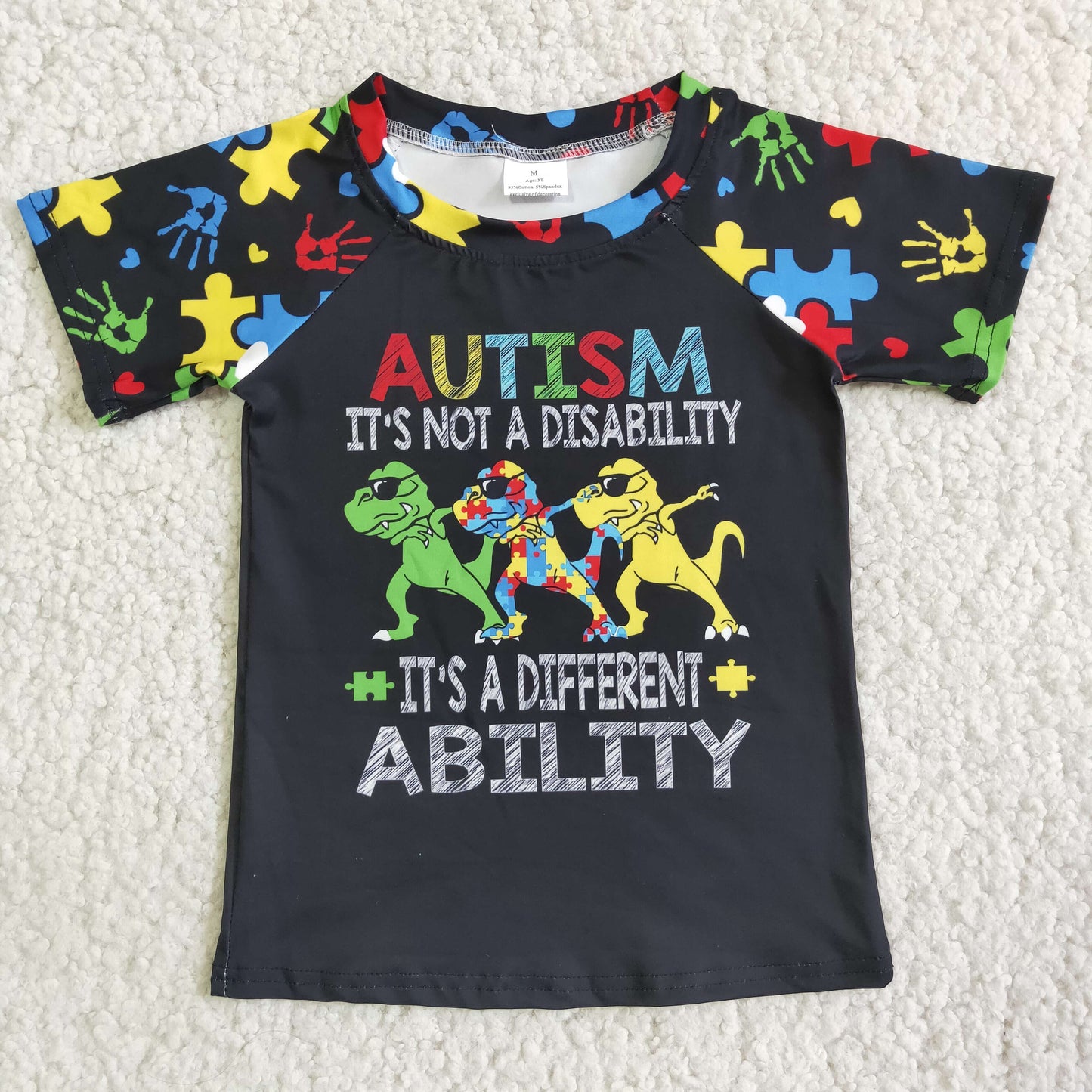 E3-20 it's a different dinosaur colorful short sleeve boys top