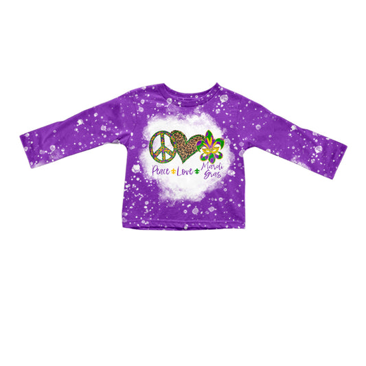 preorder GT0341 Peace love Mardi Gras purple long sleeve girls top