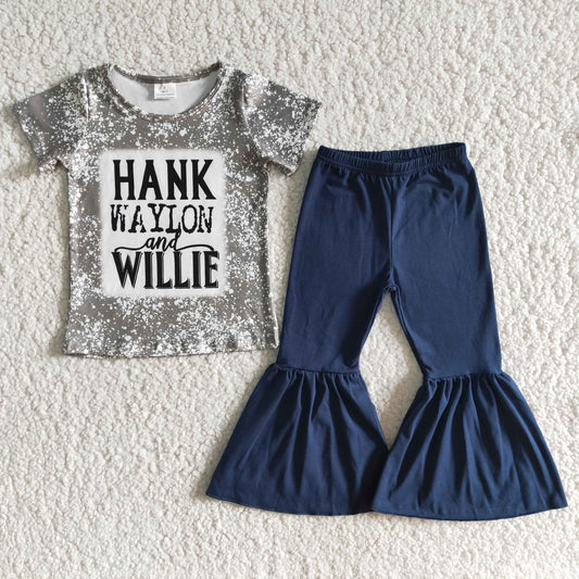 E6-13 Hank waylon and willie short sleeve blue pants girls set