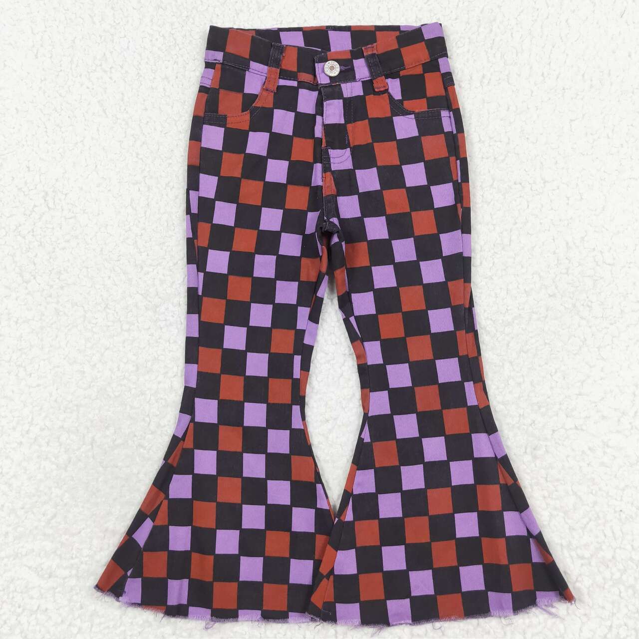 P0471 Halloween purple black orange checkered girls denim pants girls jeans