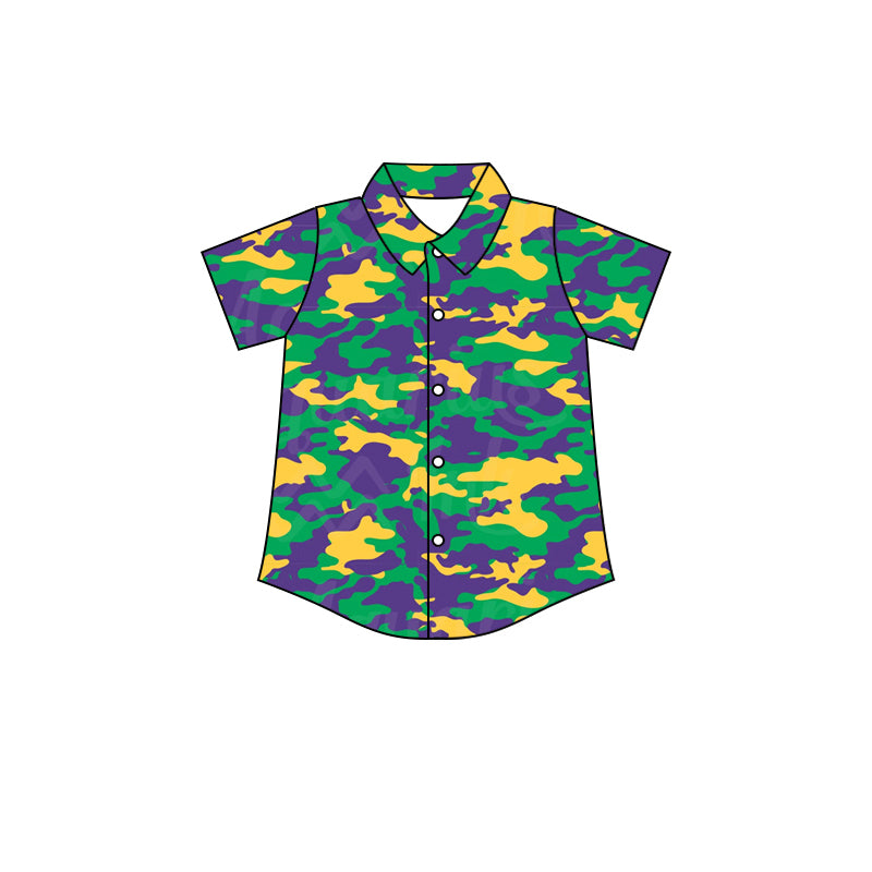 preorder BT0383 Mardi Gras short sleeve boys shirt