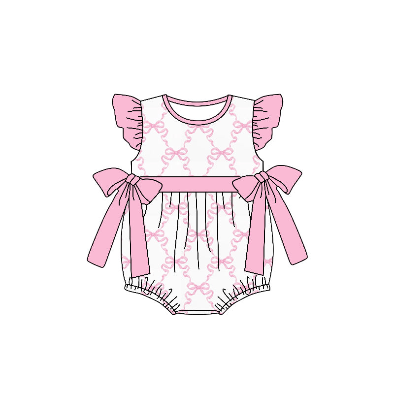 custom style hot pink flowers 3 flutter sleeve girls romper