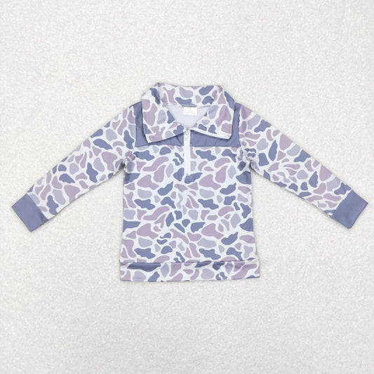 BT0467 Camo grey long sleeve boys zipper pullover