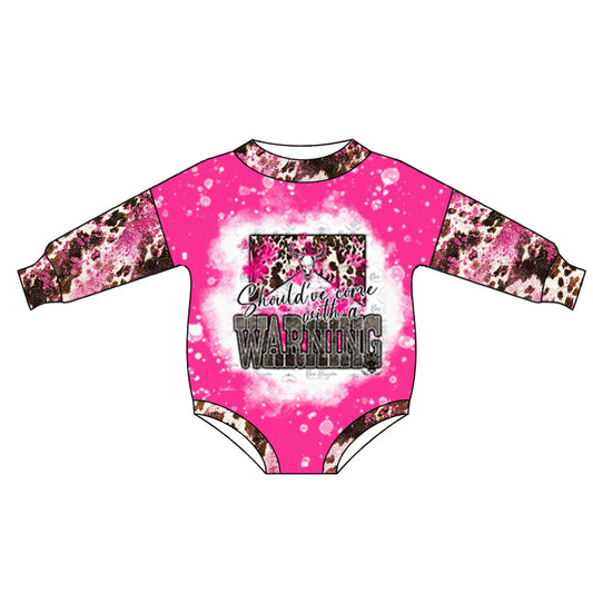 preorder LR0696 Warning cow hot pink long sleeve kids romper