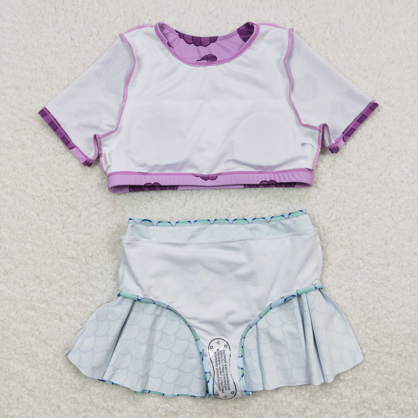 S0222 Princess Mermaid Purple Shell Flutter Sleeve Blue Cartoon Bathing Suits Swimsuits