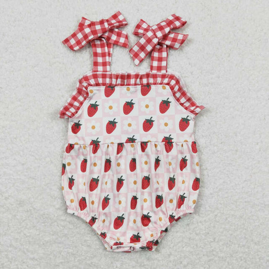 USA SHOP SR0978 Strawberry Pink Flowers Red Sleeveless Girls Romper